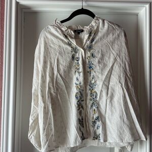 Tolani White Blouse with Blue and Yellow Embroidery
